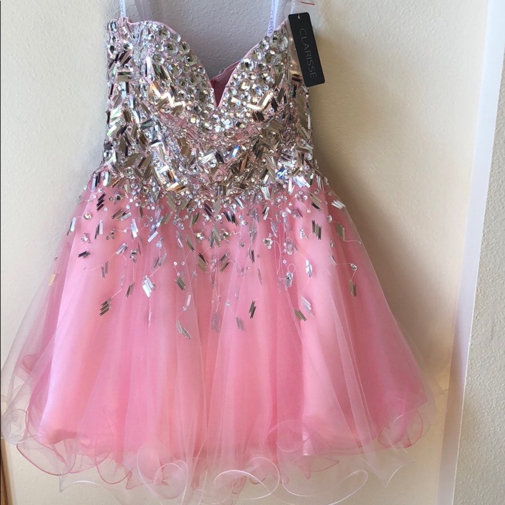 Clarisse Pink Crystal Cocktail Dress Brand New